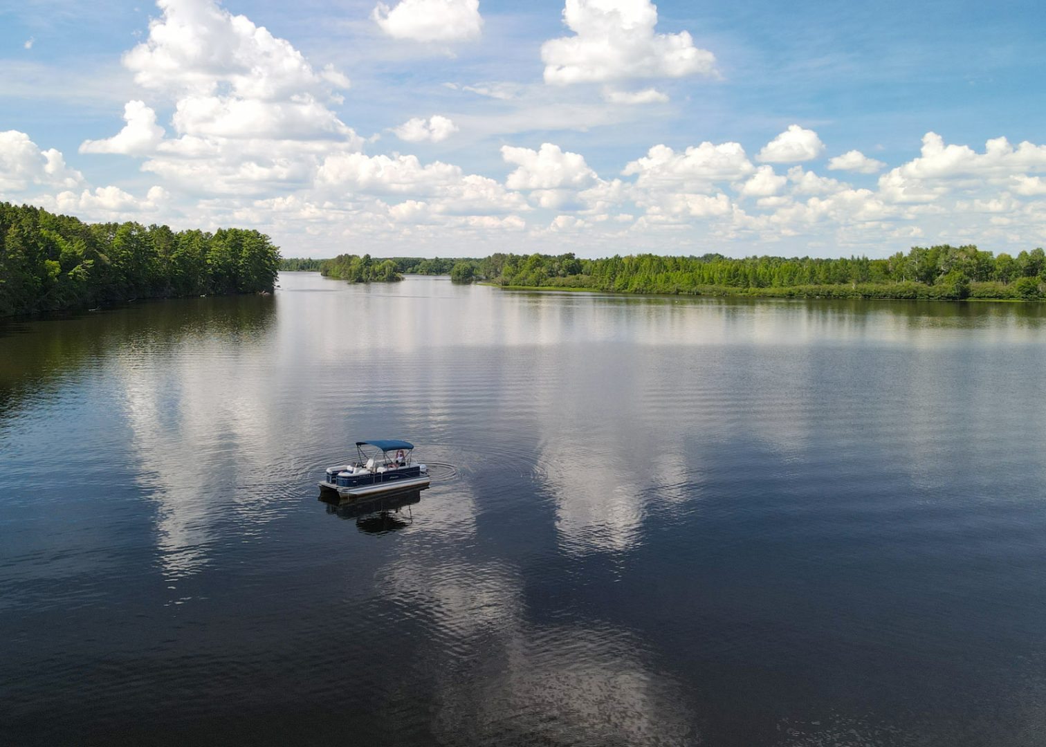 Boating across lake