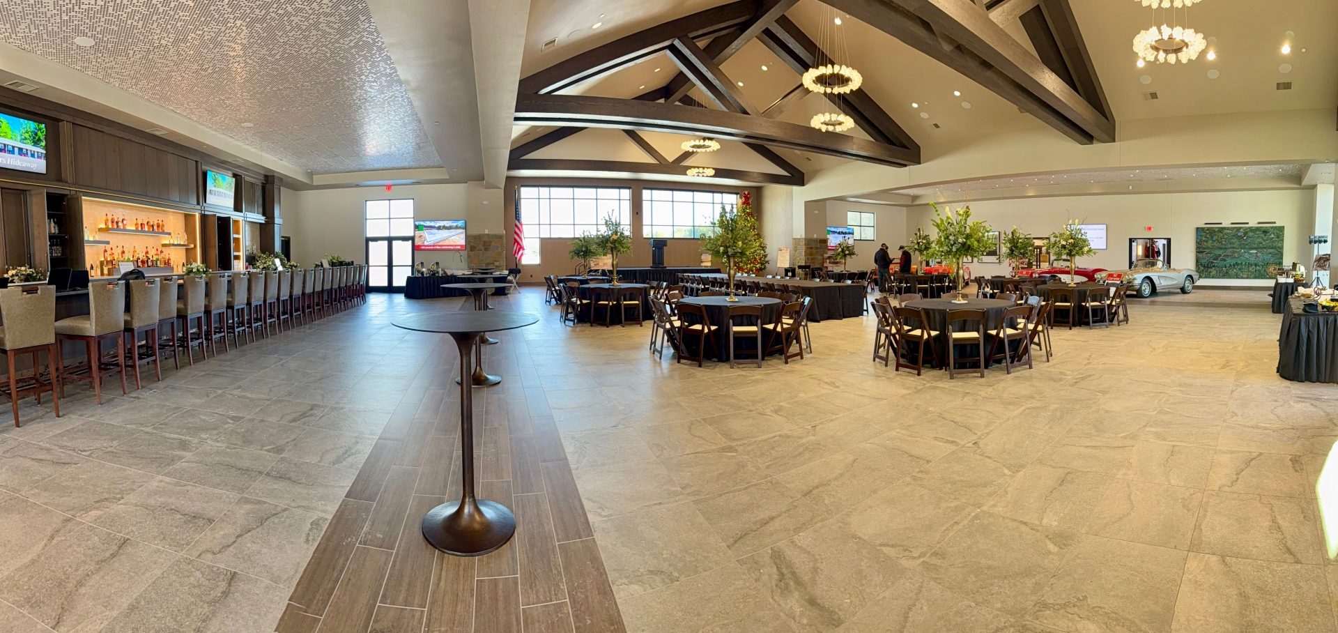 The Graham Center Main Room set with round tables for a banquet at Rondele Ranch