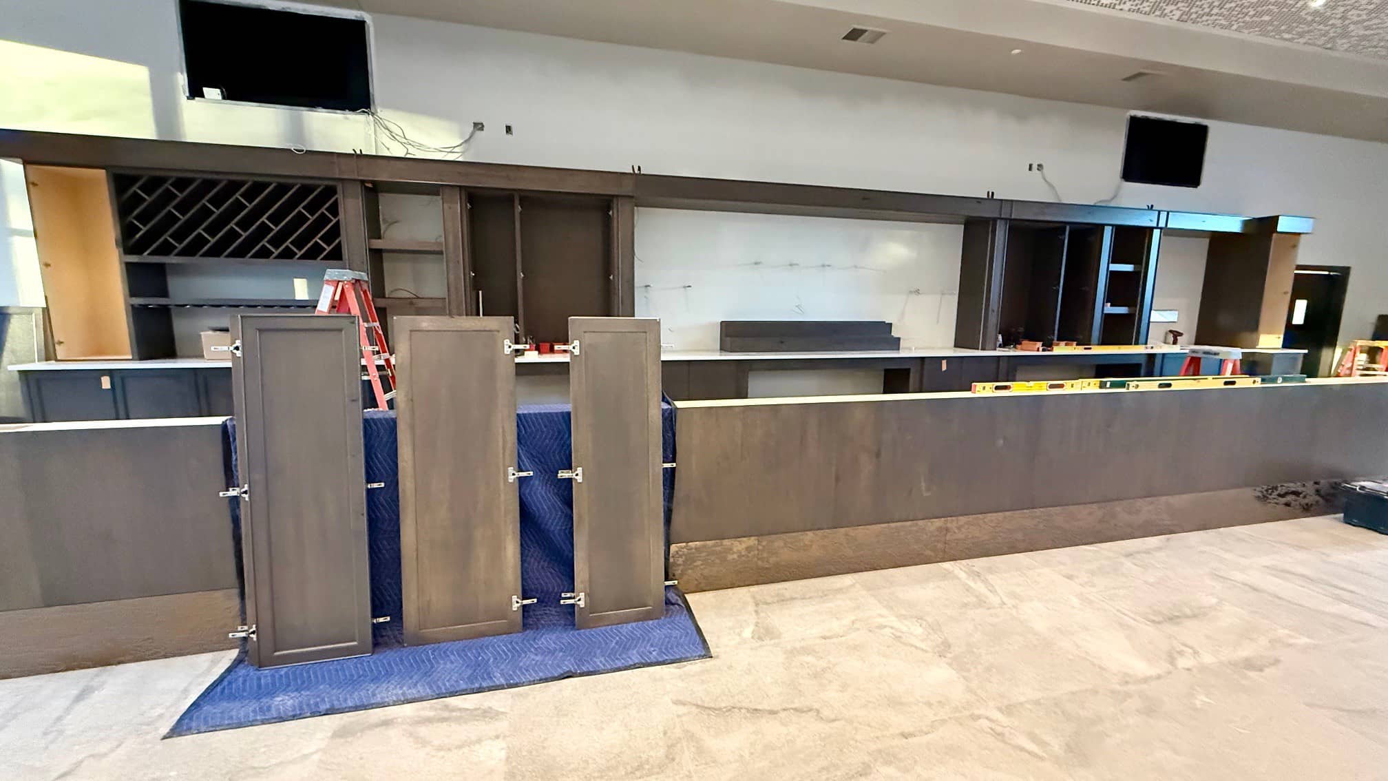Cabinetry was installed at the bar in the Main Hall on November 3